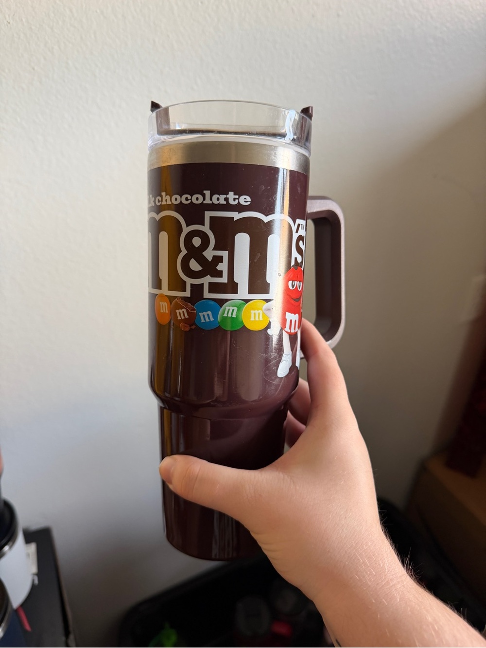 M&M'S Brown Travel Tumbler with Colorful Candy Graphic